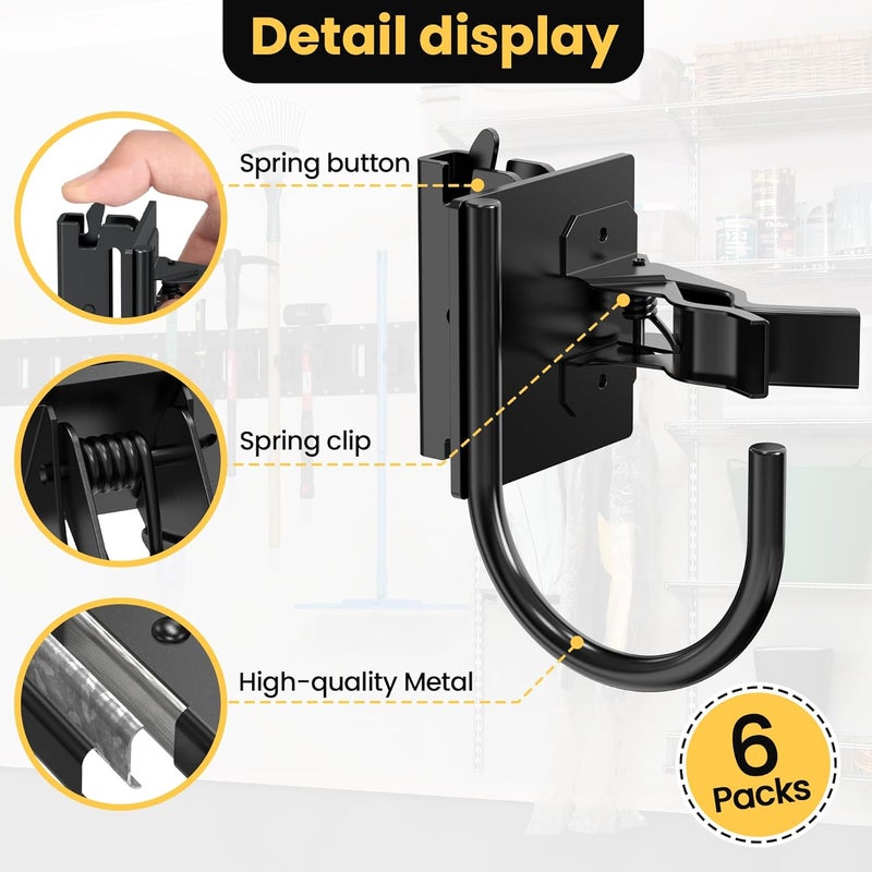 MooxHAI 6 Pack E Track Tool Holder with J Hook,Enclosed Trailer Accessories for Brooms, Poles, Shovels,Rakes,Etrack Accessories for Trailer Organizer - Black - Image 3